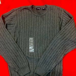 Men’s Izod  Charcoal grey cable knit sweater, size XL. Never worn